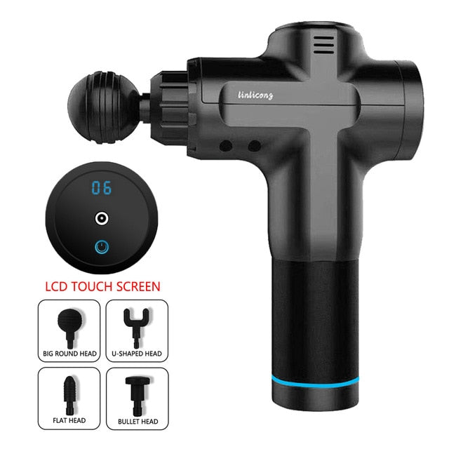 LCD Display Body Massage Gun Exercising Muscle Electric Massager Gun head Massager for Neck and Back Vibrator Slimming Shaping