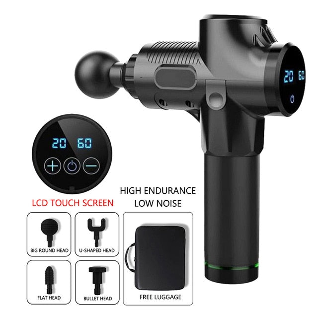 LCD Display Body Massage Gun Exercising Muscle Electric Massager Gun head Massager for Neck and Back Vibrator Slimming Shaping