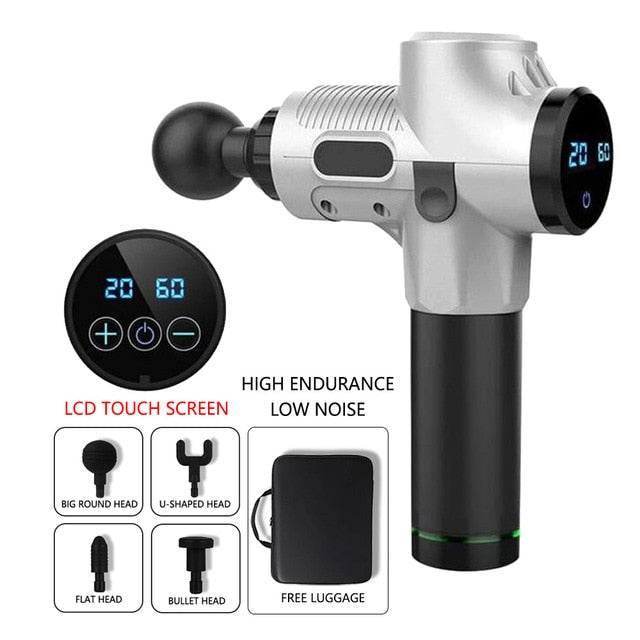 LCD Display Body Massage Gun Exercising Muscle Electric Massager Gun head Massager for Neck and Back Vibrator Slimming Shaping